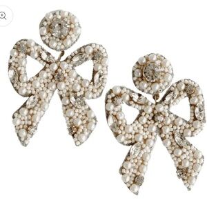 Elegant Pearl and Crystal Bow Earrings